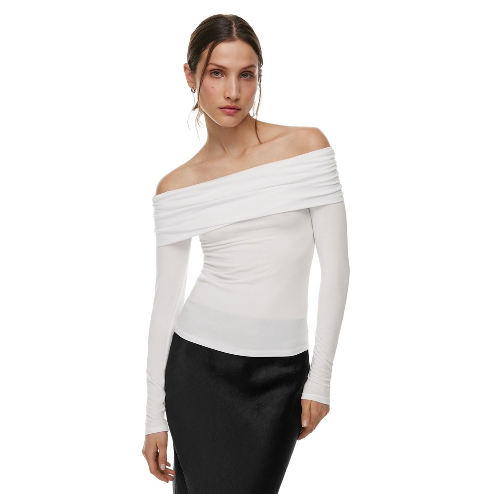 Aritzia Womens Streamline Off Shoulder Top XS S Ivory Semi Sheer Balletcore